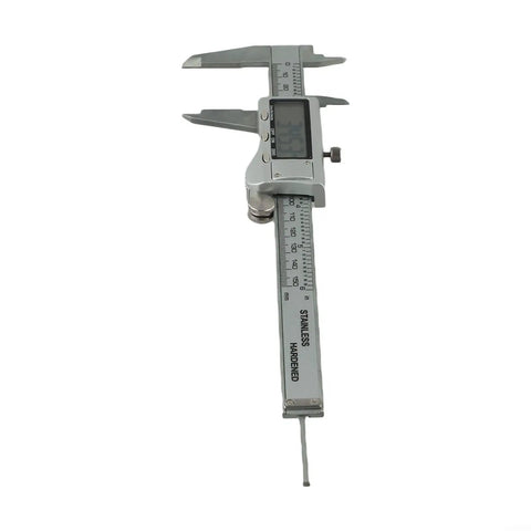 Digital Vernier Caliper 0-150mm Stainless Steel LCD(With battery) displaying clear measurements on a brushed stainless steel body.