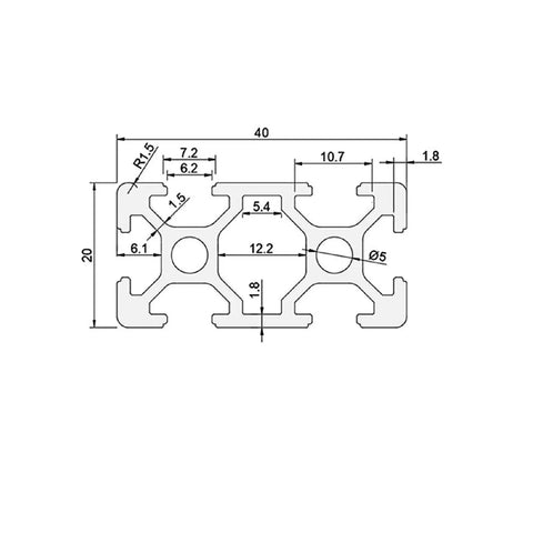 4 Pack Sleek Black 20X40mm T Slot Aluminum Extrusion 300mm Anodized Heavy Duty Profiles design dimensions and specifications.