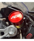 6061 T6 Aluminum Brake Fluid Reservoir Cover For YZF R7 Motorcycle, front cap protector installed on handlebar, red anodized finish