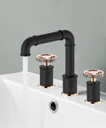 Industrial Black And Rose Gold Widespread Bathroom Sink Faucet With Double Round Handles, Solid Brass Pipe Style on white sink