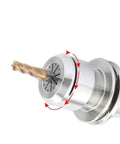 Close-up of Top Tier Stainless Steel CNC Collet Clamping Fixture For Milling And Engraving Machines with tool shank.