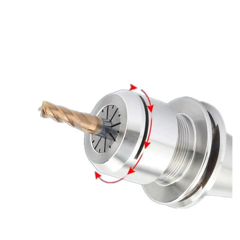 Close-up of Top Tier Stainless Steel CNC Collet Clamping Fixture For Milling And Engraving Machines with tool shank.