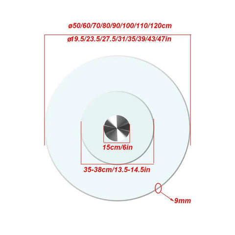Detailed dimensions of Tempered Glass Lazy Susan Turntable Rotating Tray for Dining Tables and Centerpieces