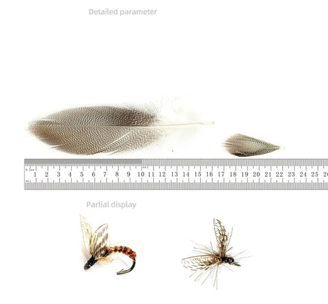 Pack Of 50 Flank Feathers For Fly Tying Natural Barred Mallard Duck Flank Feathers With Wild Goose Hair Wing with ruler scale