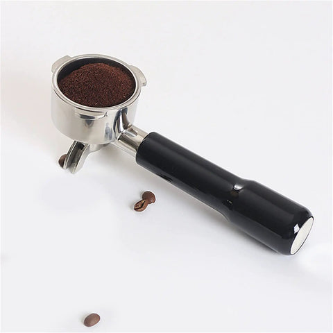 Stainless Steel Espresso Portafilter Handle Replacement For Home Coffee Machines Double Spout Bottomless Design Durable Plastic And Metal Build Easy Install Fits Most Makers Pro Barista Vibe Great For Home Espresso Lovers And Coffee Nerds, black handle with filled basket