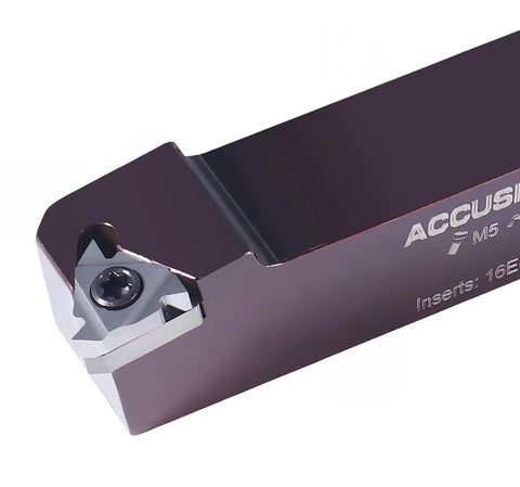 Close-up of the 3/4 Inch Shank Indexable Turning And Boring Tool with uncoated carbide insert for nonferrous metals and smooth cuts.