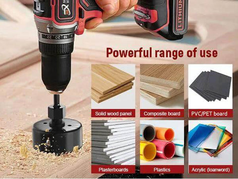 12-piece hole saw kit with arbors and hex key from Amazon; drill cutting into wood, 3/4"–2-1/2" sizes for wood, plywood, PVC.