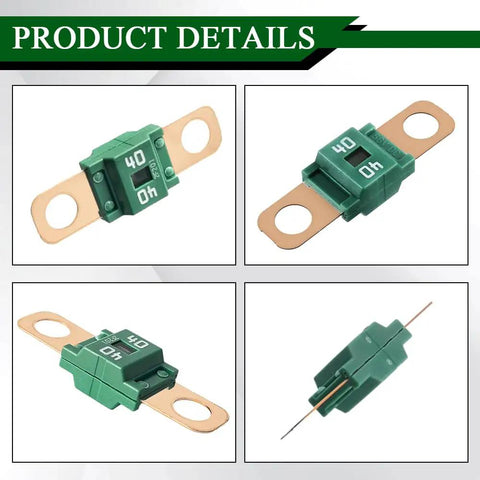 Heavy Duty 40 Amp Bolt On Automotive Fuses Copper Clad high current battery protection fork terminal shown from different angles.