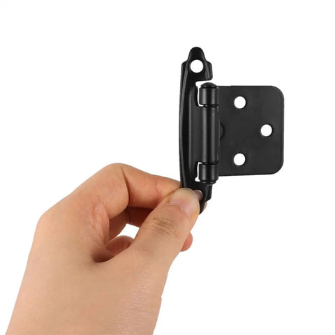 Close-up of Self Closing Spring Loaded RV Door Hinge Set For Camper Cabinets And Doors Heavy Duty Steel Half Overlay Semi Concealed Design