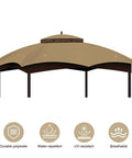 10x12 Ft Replacement Canopy Top Premium Ripstop With Double Tier Waterproof UV Resistant Gazebo Roof for Outdoor Patio Khaki
