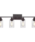 Set of 4 Oil Rubbed Bronze Wall Sconces with Clear Glass Cylinders, upward mount, modern lighting fixture for home decor