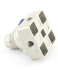 4HV210-08 Hand Lever Pneumatic Valve, aluminum alloy body, four two-way ports, compact design, side view.
