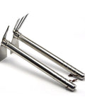 Two stainless steel do it all garden hoes for planting and weeding, lightweight handheld yard tool, durable build for lawn maintenance.