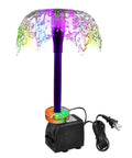 Go-To 15W Submersible Fountain Pump With LED Light displaying rainbow water flow for gardens, ponds, aquariums, and fountains.