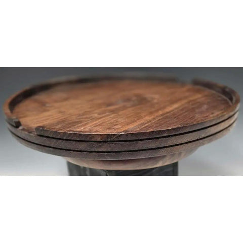 Side view of 9.75 Inch Black Walnut Lazy Susan Rotating Serving Tray for kitchen and dining table centerpiece, handcrafted modern decor.