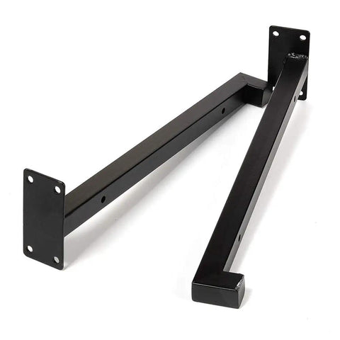 Hella Sturdy Heavy Duty Wall Mount Shelf Brackets Four Piece Set In Matte Black Cold Rolled Steel Support Hardware laid flat.