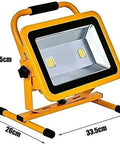 Spot Lighting Led Floodlight 100W 10000Lm Led Work Light Rechargeable design with sturdy yellow frame, dimensions 35cm x 33.5cm x 26cm.