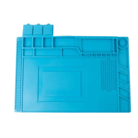 Top view of blue Heat Resistant Soldering Mat 932 Degrees Fahrenheit Large Anti Static Magnetic Work Surface With Screw Position
