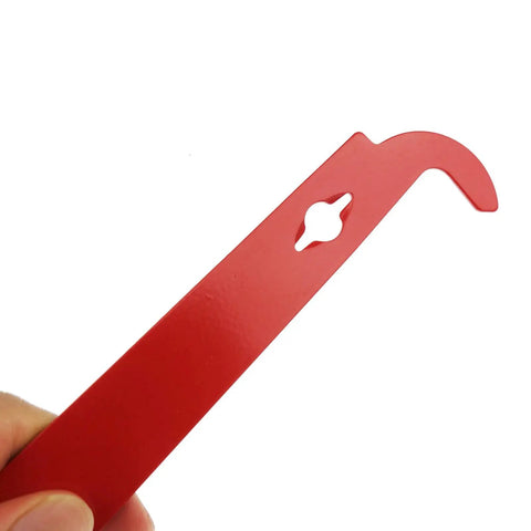 Close-up of red J Hook from 5 Pack Steel Beekeeping Hive Tools J Hook Hive Scraper Tools Bee Frame Lifter And Scraper Equipment For Beekeepers