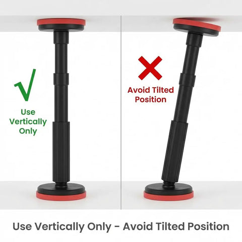 Adjustable Telescopic Support Pole 7 to 17.7 inch range shown vertically and tilted. Use vertically only for stability.