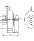 Technical blueprint of Air Cooled Hysteresis Brake A-HB-05M-D-0.5Nm With Dual Output Shaft No Base, frontal and side views