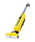 Electric Mop And Floor Cleaner For All Hard Floors Cordless With 500 RPM Front Rotating Rollers, yellow mop upright view.