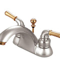 Naples 4 Inch Centerset Lavatory Faucet In Brushed Nickel And Polished Brass Two Tone Sleek Dope Dual Lever Deck Mount 3 Hole