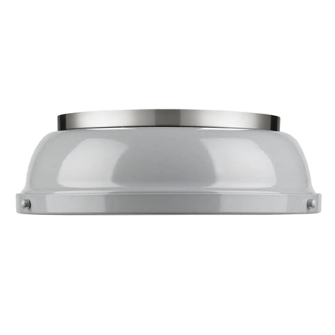 Side view of Duncan Flush Mount Light in Pewter Finish with Gray Shade, contemporary industrial style ceiling fixture.