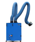 Top Shelf Portable Welding Fume Extractor With Heavy Duty Swivel Setup And Premium HEPA Filtration, blue steel cart with flexible hoses.