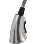 Close-up of Addison Wand Assembly in Stainless Steel for Faucets, showcasing the seashell-inspired design with hose attachment.