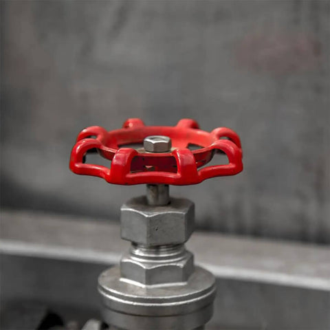 Close-up of red cast iron valve hand wheel for water fittings, part of 10 Pack Cast Iron Valve Hand Wheel Handles For Water Fittings