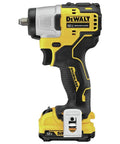 Compact Brushless Impact Wrench Kit Featuring 12V Motor And 3/8 Square Drive, showcasing a side view of a 12V Dewalt tool.