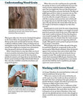 Book page spread titled Understanding Wood Grain showing a close-up of a hand holding a small wood sample.