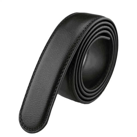 Black No Buckle Belt Strap for Men PU Durable Waistband Replacement, Adjustable Length 110 to 130 cm, 3.5 cm Wide, Easy Slip On Comfort, Everyday Wear Ready