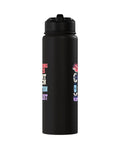Hydration Boss Insulated Stainless Steel Water Bottle with Leak Proof Flip Lid in black with colorful gym-themed graphics
