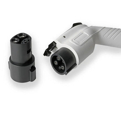 SAE J1772 To Nacs Electric Vehicle Charger Adapter Conversion Plug Compatible With Home And Public Charging Stations Black slick adapter showing J1772 and NACS connectors.