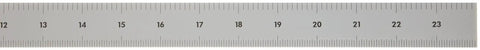 Precision Steel Rule With 4R Scale And Fractional Increments, 3/64 Inch Thick By 13/16 Inch Wide, Satin Chrome Finish, Tempered Stainless Steel, Includes 1/8 1/16 1/32 And 1/64 Graduations, close-up of inch markings