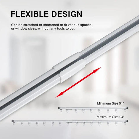 Adjustable Telescoping Curtain Track System With Ceiling Mount For Heavy Drapes And Room Dividers, No Tools Needed Length Adjustment, White Metal Rail For Thick Curtains, Smooth Glide, Sturdy Support, Modern Clean Look, 51-94 in