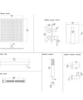 Dimensions diagram of Wall Mounted Rainfall Shower System With 10 Inch Rain Shower Head And Handheld Kit Chrome Finish Rough In Valve And Trim Included No Fuss Install Modern Bath Upgrade.
