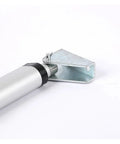 2-piece U-shaped linear actuator bracket, galvanized metal with bolt holes for motor mounting (close-up)