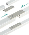 Heavy Duty Sliding Barn Door Track System With Silent Gliding Rollers, white aluminum rails and metal connector for seamless installation.