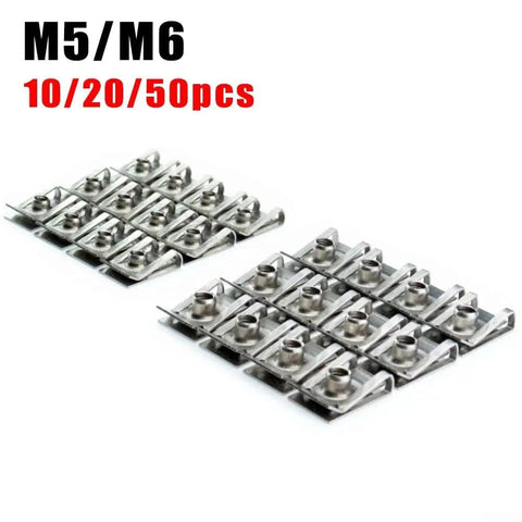 Premium Steel U Clip Spring Nuts M5 And M6 Metric Fasteners for Auto Car Fairing Panels in durable 50 pack.
