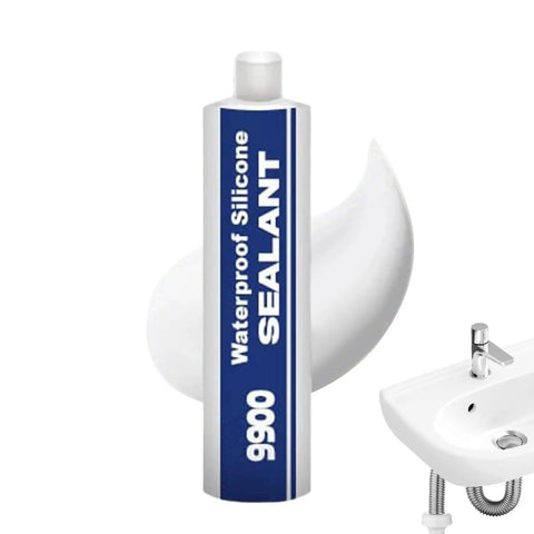 Heavy Duty Waterproof Sealant And Bonding Adhesive With Rock Solid Polymer Formula For Bulletproof Structural Reinforcement and Long Term Leak Proof Grip On Wood Metal And Composite Surfaces on a white surface next to a sink.