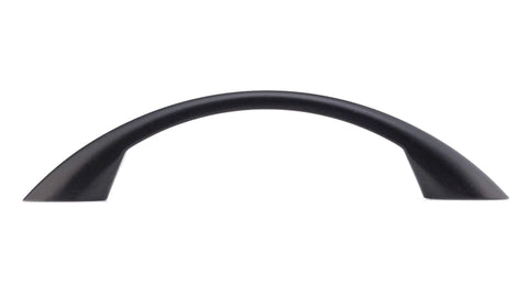 Charleston Collection Three Quarter Inch Center To Center Matte Black Modern Arched Cabinet And Drawer Pull Handle, side view