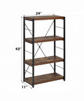 Corner Wall Shelf Organizer, 3 Tier Industrial Style Metal Bookshelf with black frame and oak finish, measuring 24x11x43 inches