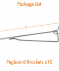 Heavy Duty Pegboard Hooks Kit Ten Pack Eight Inch Silver Pegboard Brackets One Quarter Inch Pegboard Organizer Accessories