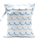 Waterproof Wet Dry Bag For Swim Gear And Travel with blue wave pattern, features handle, minimalist line art geometric decor, lightweight design.