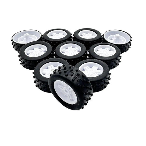Ten Piece 37mm Plastic Toy Car Wheels Set With Five 100mm Metal Axle Rods For RC Cars Trucks Robots And DIY Model Toys Perfect For Hobbyists