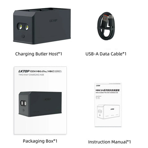 Three Battery Charging Hub For DJI Mini 3 Mini 3 Pro And Mini 4 Pro Drones Fast Charge Dock with USB-A cable and manual