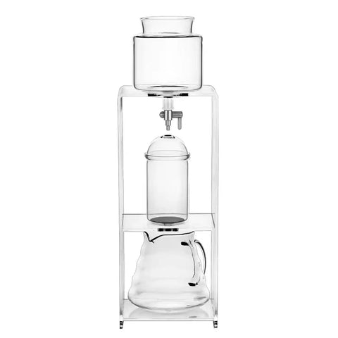 Smooth Sippin Cold Brew Drip Coffee Maker With Stainless Filter And Adjustable Flow Yields Barista Style Drinks Via Glass Carafe On Acrylic Stand.